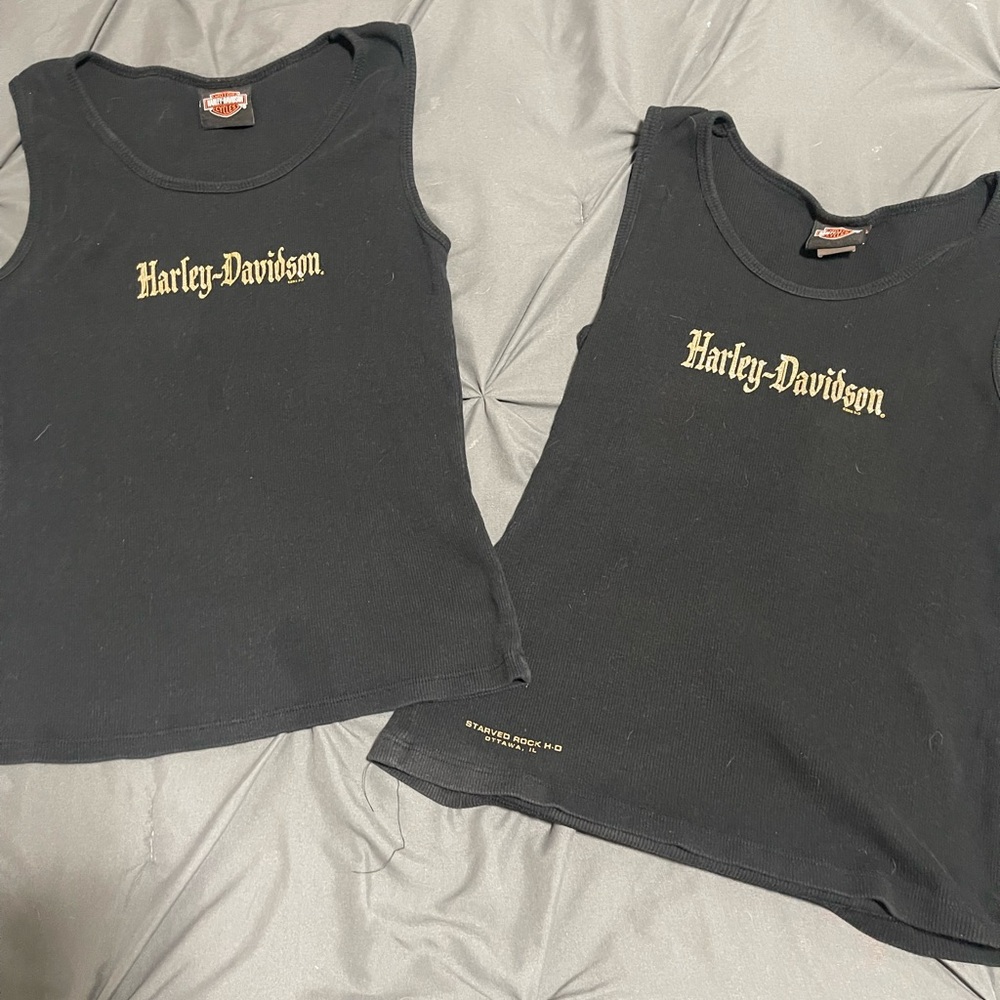 Harley-Davidson Black and Gold Tank Tops. EUC